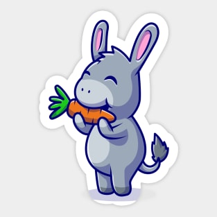 Cute Donkey Eating Carrot Cartoon Vector Icon Illustration Sticker